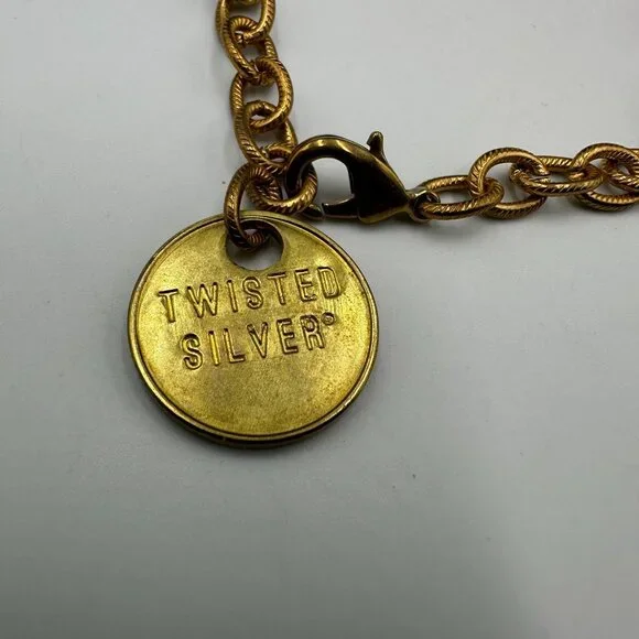 Twisted Silver Brand Bracelet Gold Tone Chain Link Medallion Charm 7.5 Inch - Picture 4 of 8